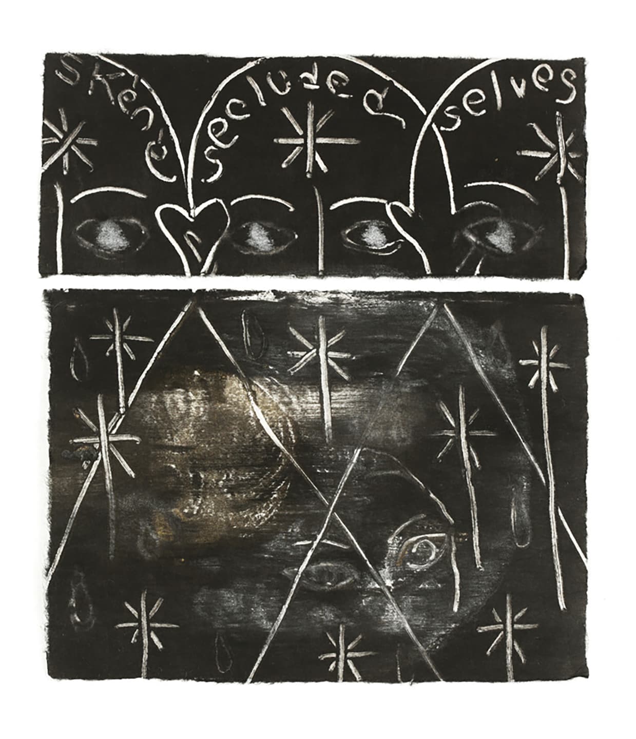 The Triangular-lighted Mellegory (Selected from a series of 300 images), 2014,                                              Monotypes on Korean traditional paper, Varied size
 27