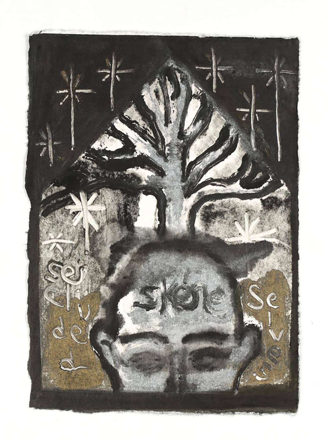 The Triangular-lighted Mellegory (Selected from a series of 300 images), 2014,                                              Monotypes on Korean traditional paper, Varied size
 43
