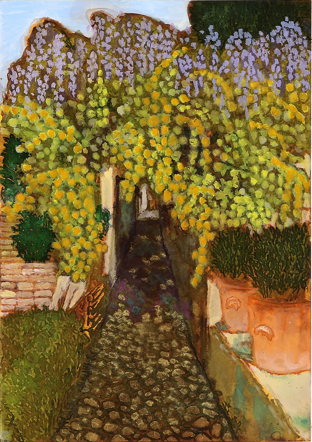 The Yellow Way, 2017, Ink, watercolor and wine on paper, 28.9x20.4cm