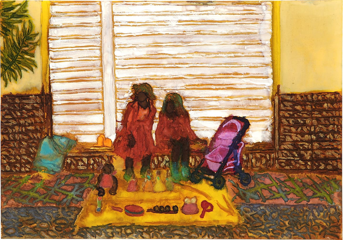 Selling Toys, 2017, Ink, watercolor and wine on paper, 20.4x28.9cm