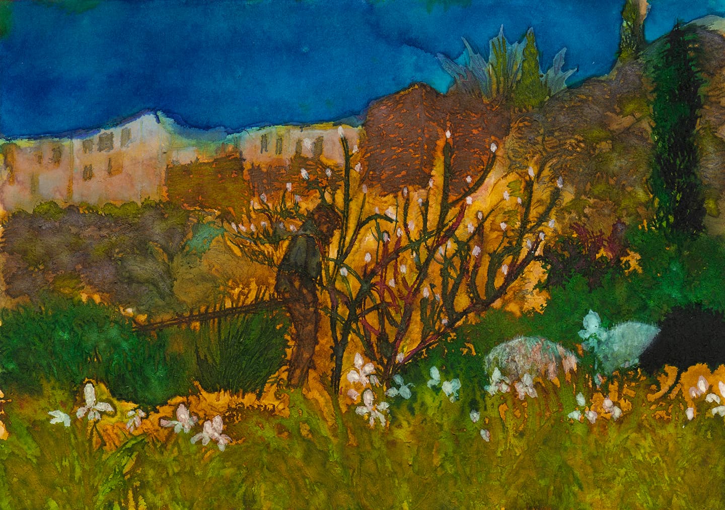 An Old Shepherd, 2017, Ink, watercolor and wine on paper,19.8x28.8cm