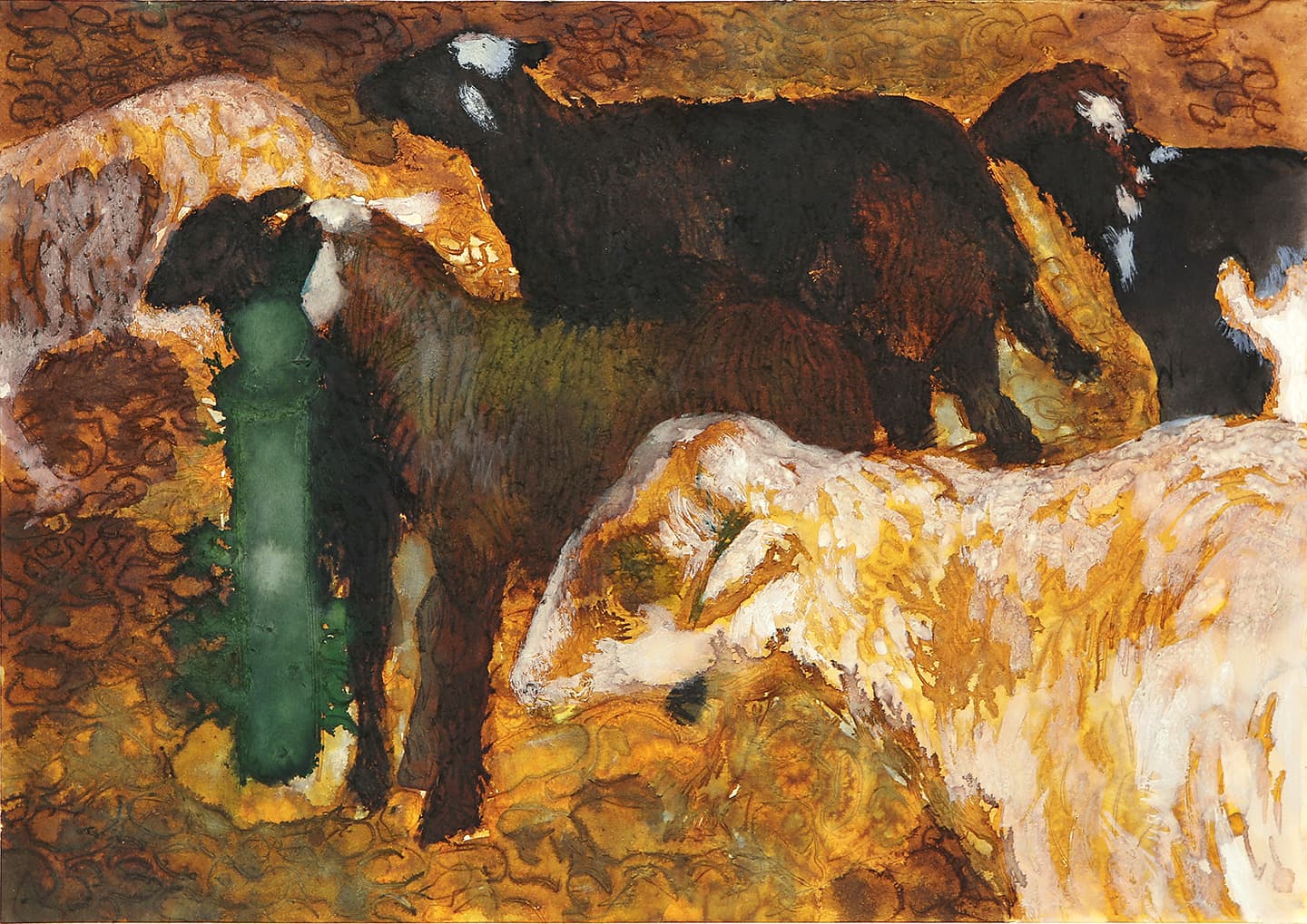 A Flock of Sheep, 2017, Ink, watercolor and wine on paper, 20.4x28.9cm