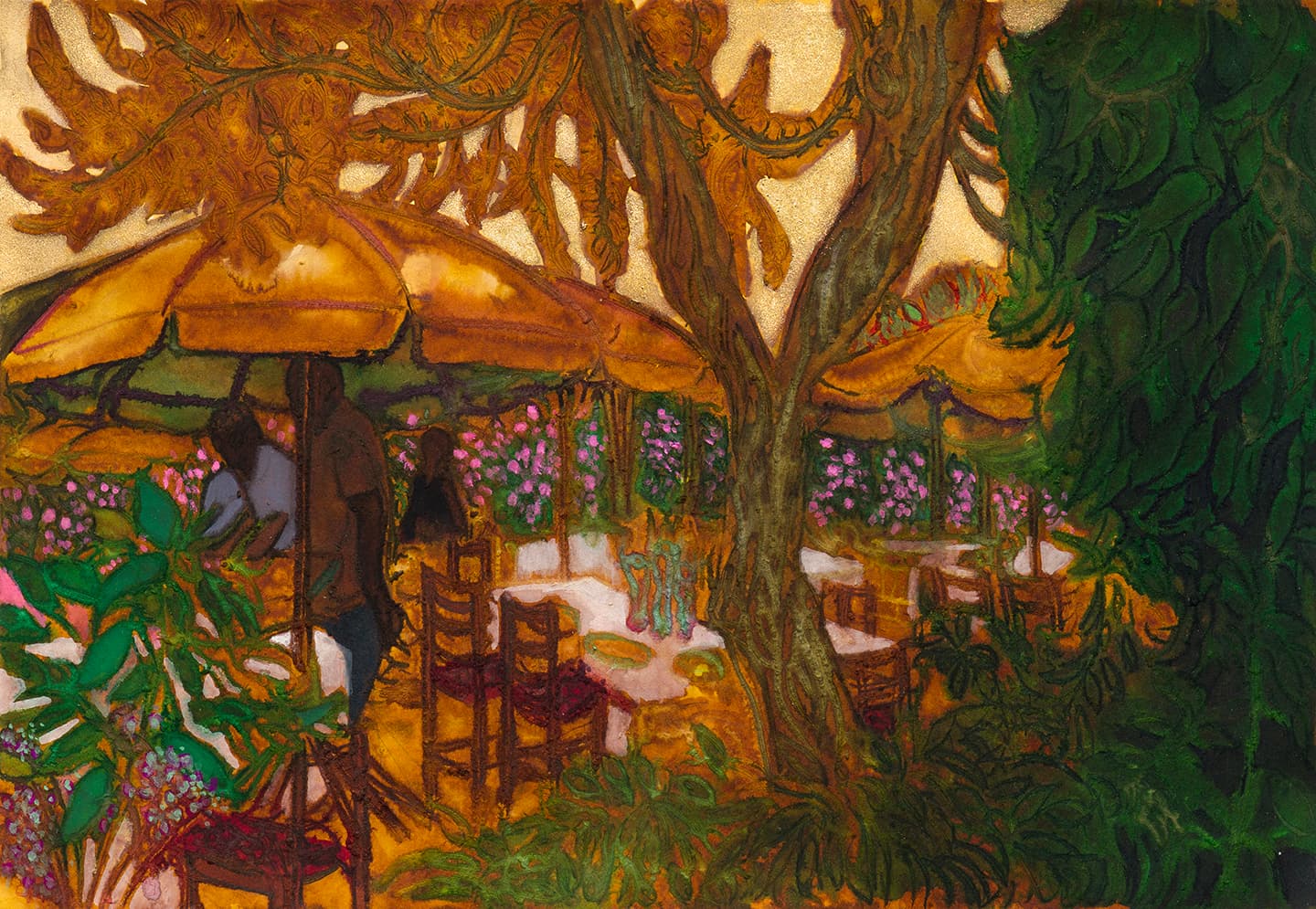 Artists' Hideout, 2020, Ink, watercolor and wine on paper, 19.9x29.5cm