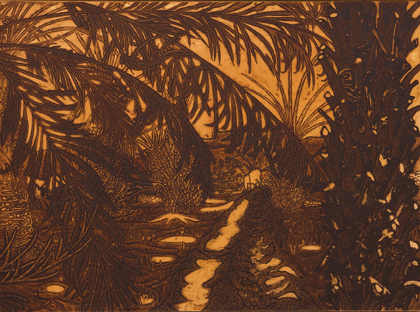 Toil of Light and Sand, 2025, Ink and carborundum on Hahnemühle German Etching 300gsm, 69.7x94,5cm