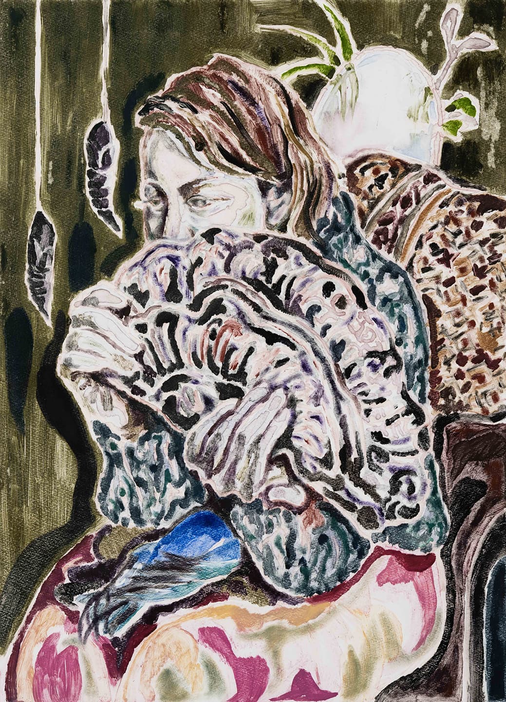 A Fungus and a Dead Blue Bird, 2018, Monotype on Somerset Satin 300gsm, 64.6x46.6cm