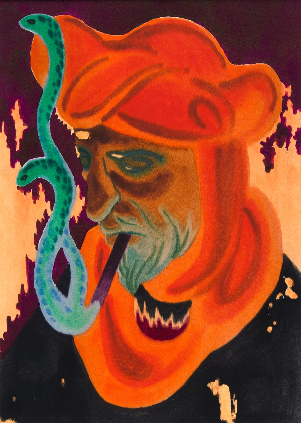 Smoking Snakes, 2022, Ink and silkscreen monotype on Legion Stonehenge 245gsm, 21.5x15.5cm
